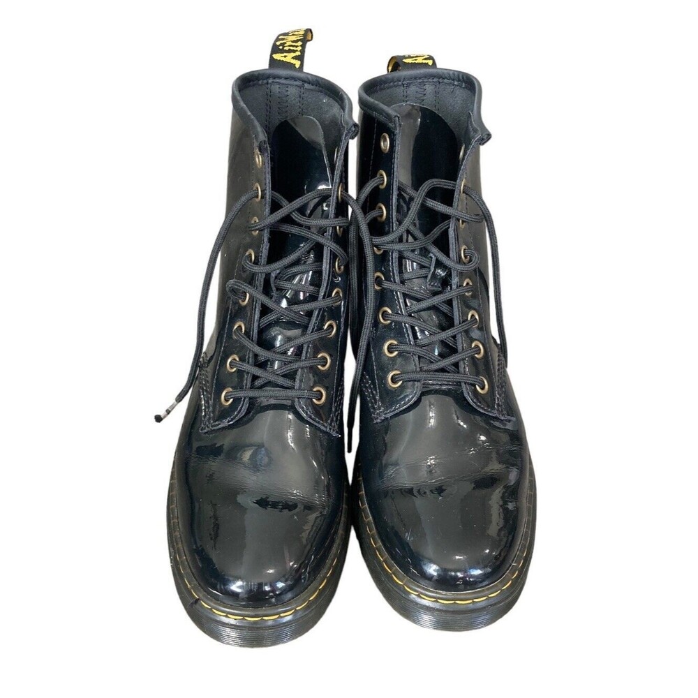 Dr Martens Zavala Black Patent Leather Combat Boots Size 9 Men 10 Women - Picture 2 of 8